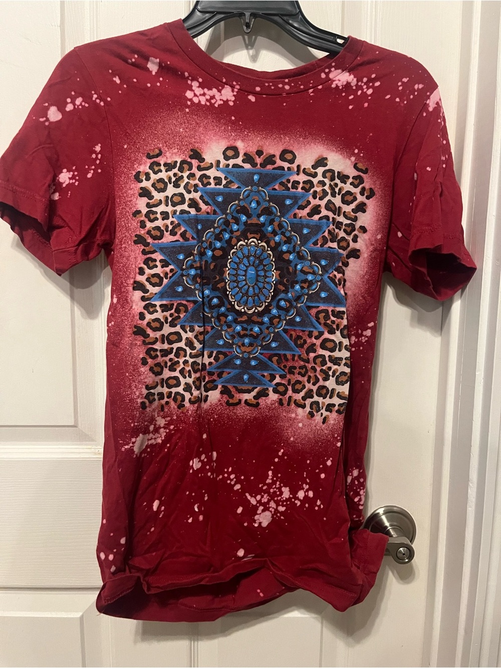 Men's Red Graphic Tee with Blue Aztec Medallion